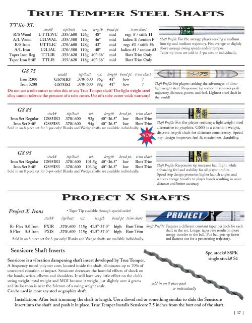 Swing Weight Chart