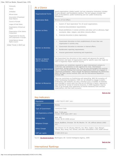 NGO Law Monitor: China RESEARCH CENTER - The International ...