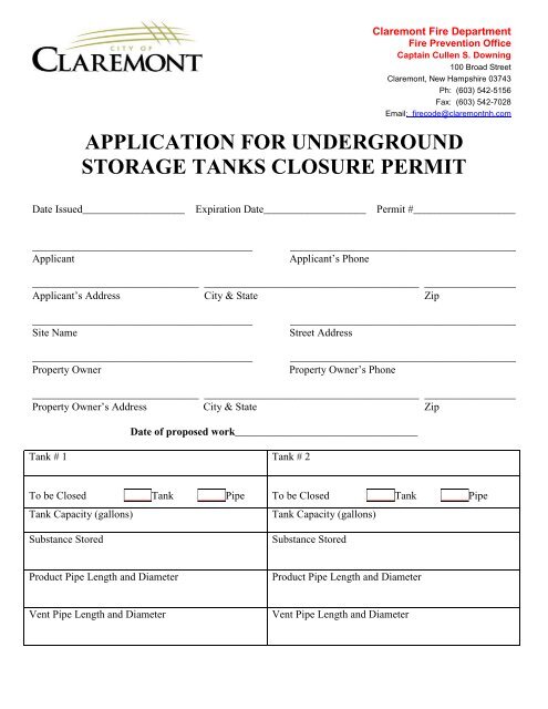 APPLICATION FOR UNDERGROUND STORAGE TANKS CLOSURE PERMIT