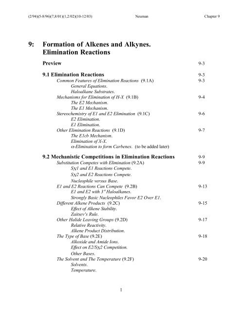 9: Formation of Alkenes and Alkynes. Elimination Reactions