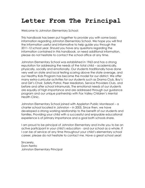 Letter From The Principal - Appleton Area School District