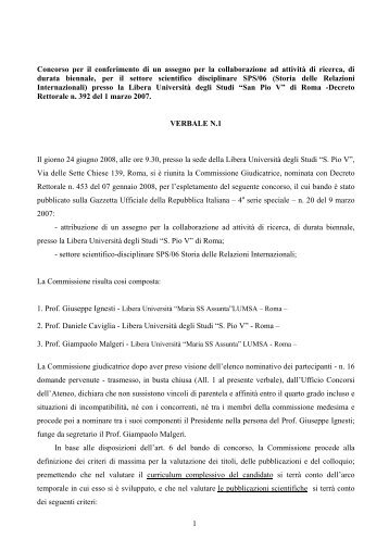 1 Concorso per il conferimento di un assegno per la collaborazione ...