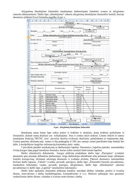 DARBO UŽMOKESČIO DOKUMENTŲ PILDYMAS MS EXCEL 2007 PROGRAMA