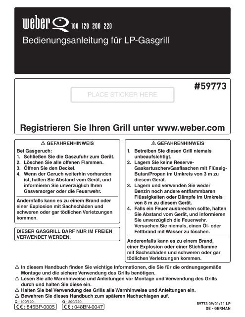 Registrieren Sie Ihren Grill unter www.weber.com - Weber-Stephen
