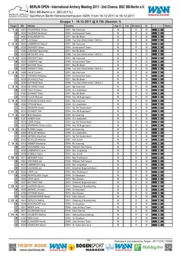 BERLIN OPEN - International Archery Meeting 2011 - 2nd ChanceBSC BB-Berlin e.V