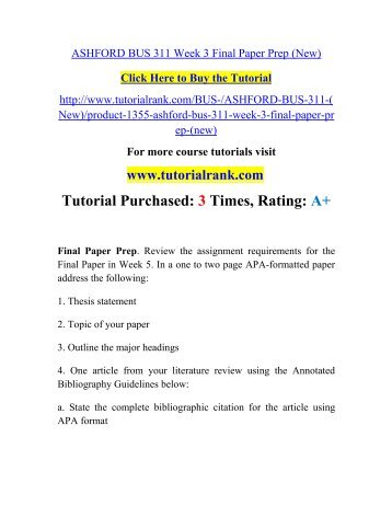 ASHFORD BUS 311 Week 3 Final Paper Prep/ Tutorialrank