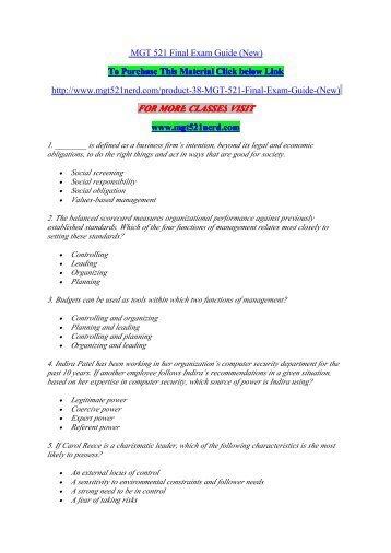 mgt 307 final exams Mgt 307 final exam answered 2 sets 1 _____ is a multidisciplinary field devoted to understanding individual and group behavior, interpersonal. mgt 307 final exams Mgt 307 final exam answered 2 sets 1 _____ is a multidisciplinary field devoted to understanding individual and group behavior, interpersonal.