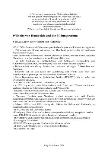 Wilhelm von Humboldt und die Bildungsreform - Hans Bauer ...