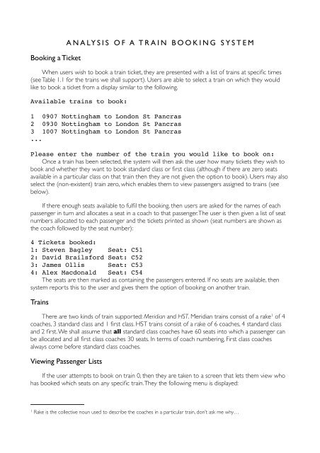 ANALYSIS OF A TRAIN BOOKING SYSTEM Booking a Ticket Trains ...