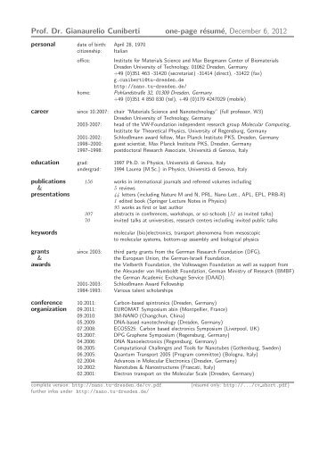 Gianaurelio Cuniberti's cv - materials science and nanotechnology ...