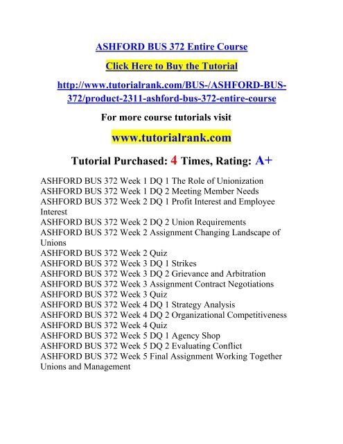 ASHFORD BUS 372 Entire Course/ Tutorialrank