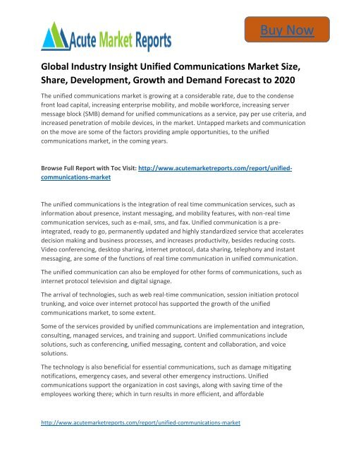 Global Industry Insight Unified Communications Market to 2020 Size, Industry Trends, Growth Prospects Till,: Acute Market Reports