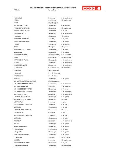 CALENDARIO LABORAL 2013