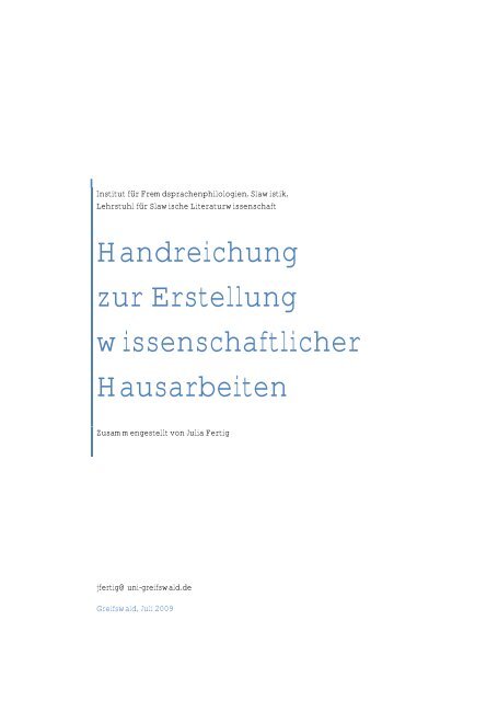 Handreichung Zum Wissenschaftlichen Arbeiten Ernst Moritz Arndt