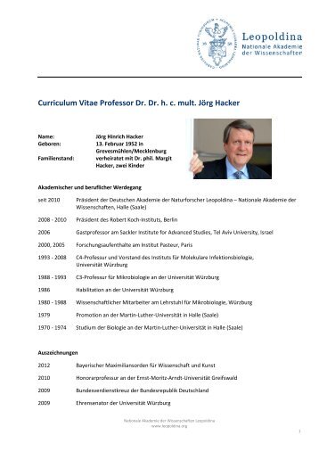 Curriculum Vitae Professor Dr. Dr. h. c. mult. Jörg Hacker - Leopoldina