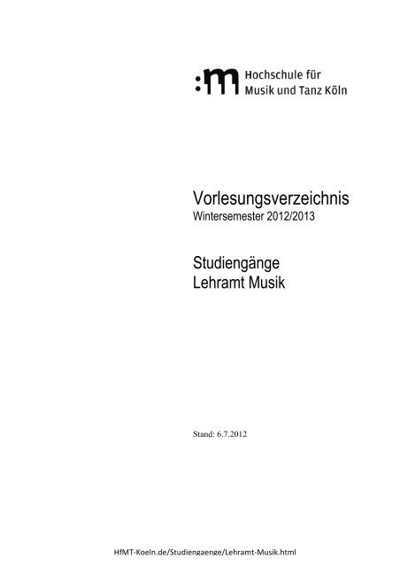 Vorlesungsverzeichnis - Hochschule für Musik und Tanz Köln
