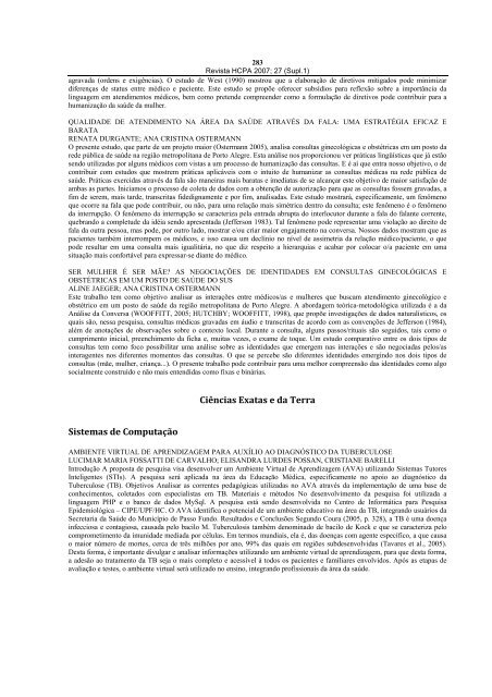 Anais da 27Âº Semana CientÃ­fica - Hospital de ClÃ­nicas de Porto Alegre