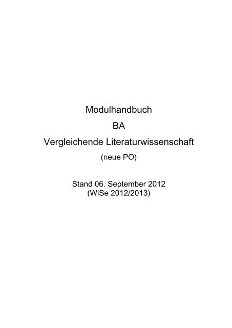 Modulhandbuch Bachelor Vergleichende Literaturwissenschaft WS ...