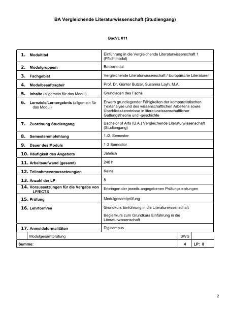 Modulhandbuch Bachelor Vergleichende Literaturwissenschaft WS ...