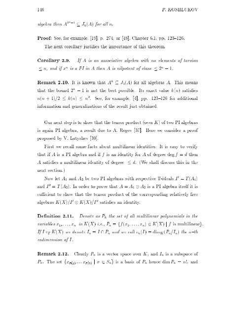 ALGEBRAS WITH POLYNOMIAL IDENTITIES Plamen Koshlukov ...