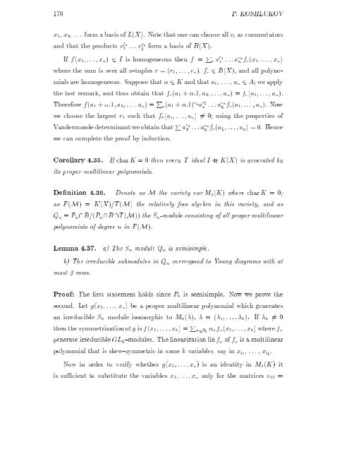 ALGEBRAS WITH POLYNOMIAL IDENTITIES Plamen Koshlukov ...