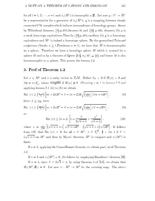 A NOTE ON A THEOREM OF LAWSON AND SIMONS ON ...