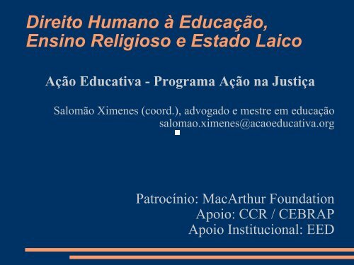 Direito Humano à Educação Ensino Religioso e Estado Laico