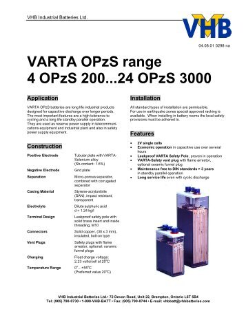 VARTA OPzS range 4 OPzS 200...24 OPzS 3000