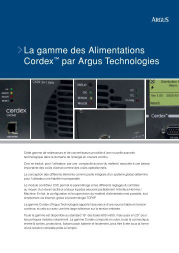 La gamme des Alimentations Cordex par Argus Technologies