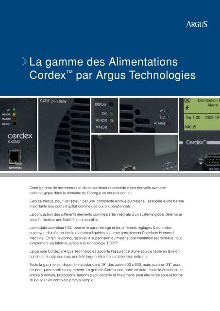 La gamme des Alimentations Cordex par Argus Technologies