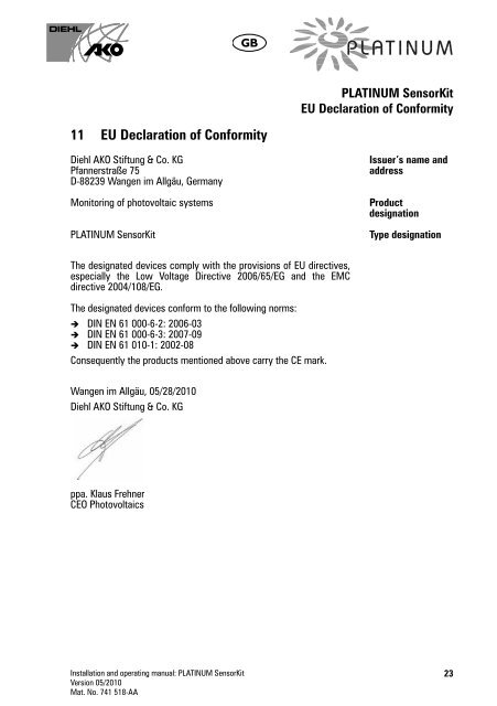 Mat No 741 518-AA Version 05/2010