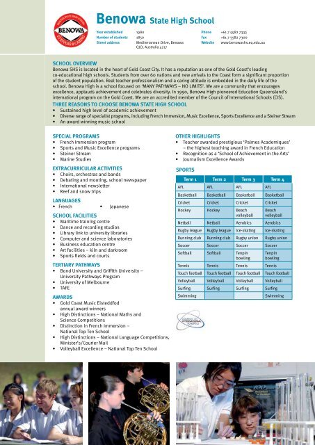 Queensland Government Schools SCHOOL PROFILES 2011/2012