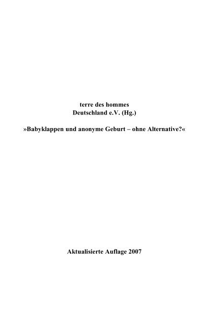 Terre Des Hommes Deutschland E V Hg Babyklappen Und