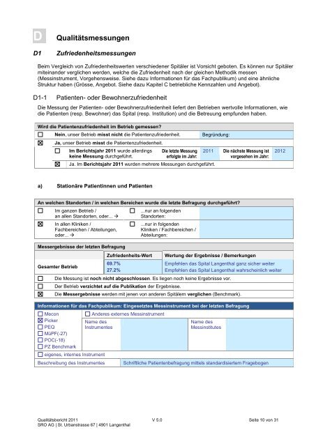 E Verbesserungsaktivitäten und -projekte - Spital Region Oberaargau