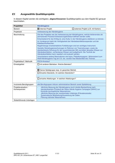 E Verbesserungsaktivitäten und -projekte - Spital Region Oberaargau