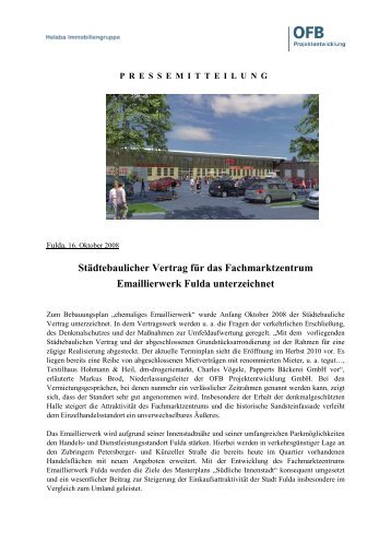 Städtebaulicher Vertrag für das Fachmarktzentrum Emaillierwerk ...