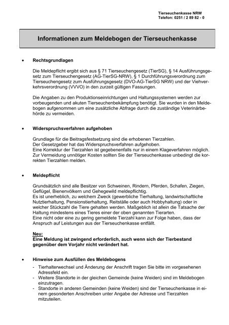 Informationen zum Meldebogen der Tierseuchenkasse