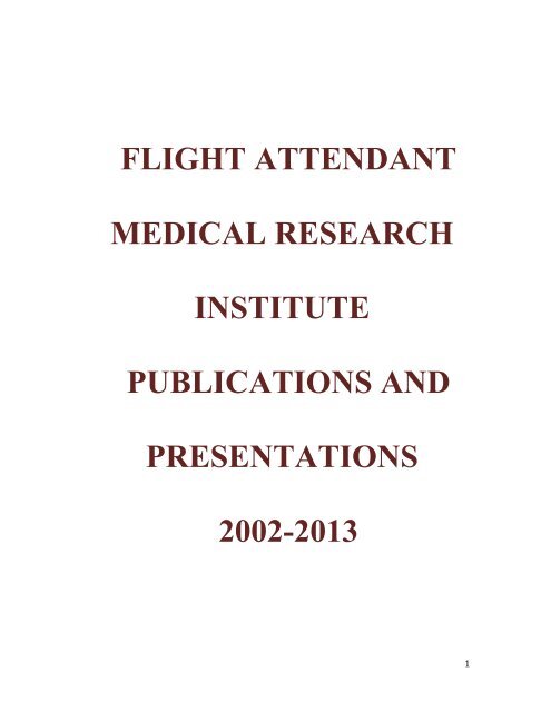 flight attendant medical research institute publications and 