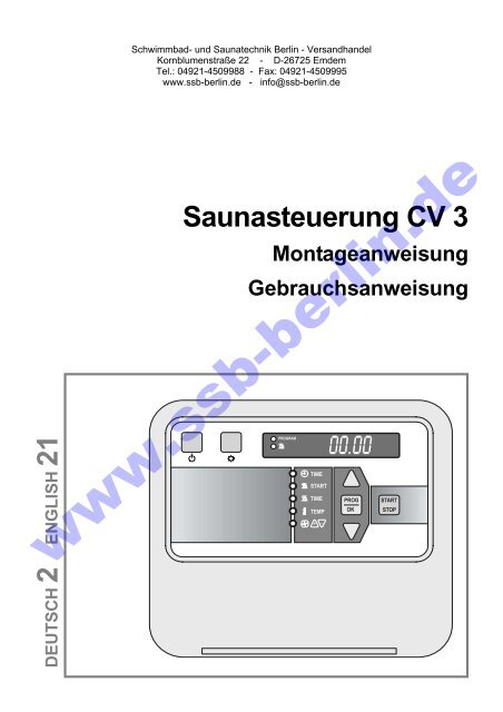 Saunasteuerung CV 3 Montageanweisung Gebrauchsanweisung