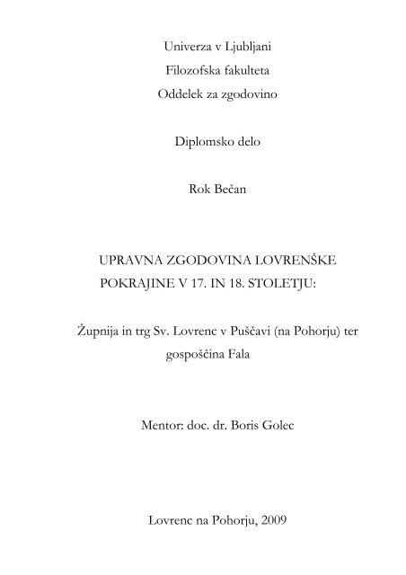 Upravna zgodovina lovrenške pokrajine - Občina Lovrenc na Pohorju