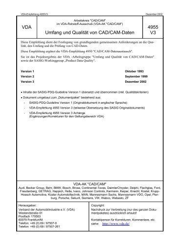 4955 V3 Umfang und Qualität von CAD/CAM-Daten VDA