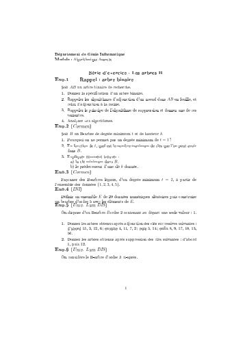 SÃ©rie d'exercice : Les arbres B Exo.1 Rappel : arbre binaire Exo.2 ...