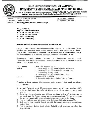 Surat Pemanggilan Peserta PLPG Tahap 1 - Website Resmi Rayon ...
