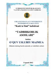 “TADBIRKORLIK ASOSLARI” O´QUV USLUBIY MAJMUA