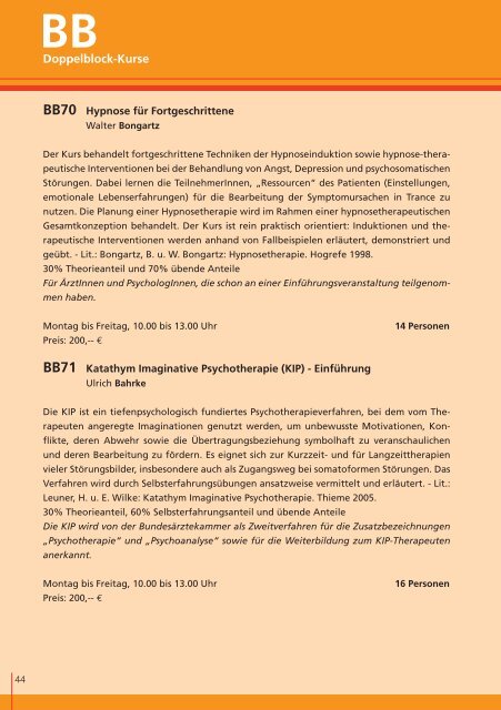 Fort- und Weiterbildung in Psychotherapie - Lindauer ...