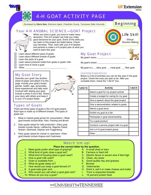 4-H GOAT ACTIVITY PAGE