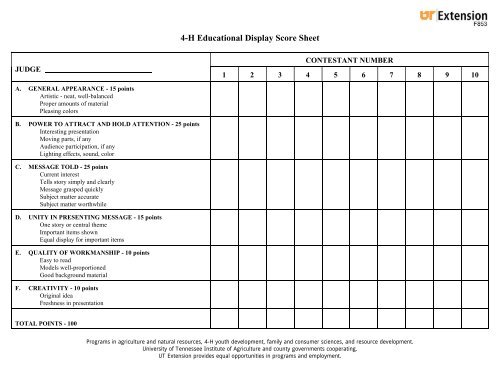 4-H Educational Display Score Sheet