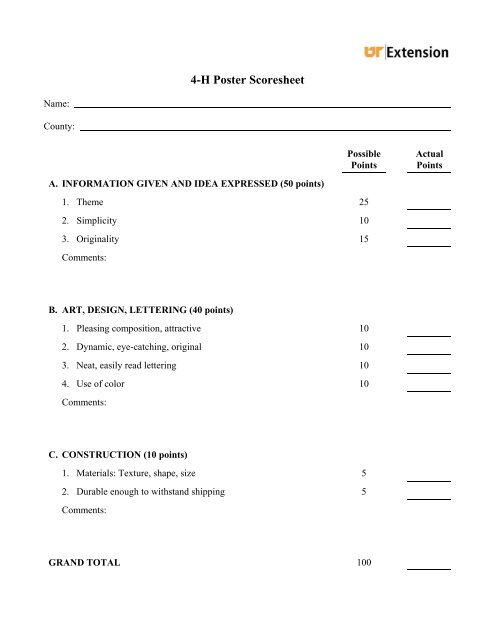 4-H Poster Scoresheet