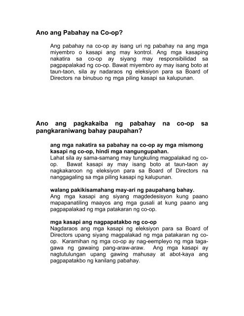 Ano ang Pabahay na Co-op? - Co-operative Housing Federation of ...