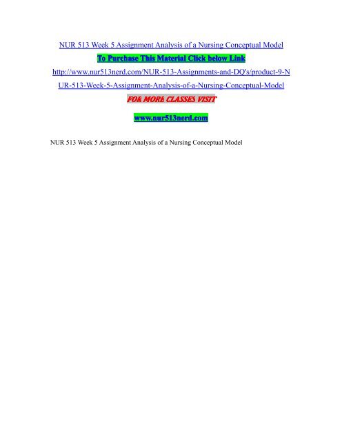NUR 513 Week 5 Assignment Analysis of a Nursing Conceptual Model ...